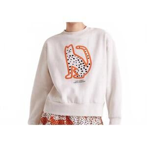 NEW COMPANIA FANTASTICA cat crew neck sweatshirt in white